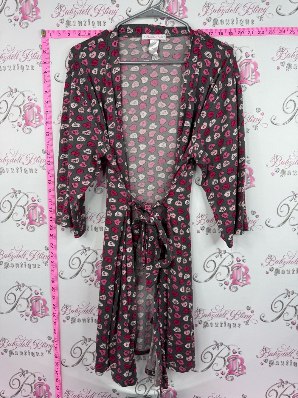 Pillow talk robe love hearts Kimono Robe with Pink and Gray Heart Print